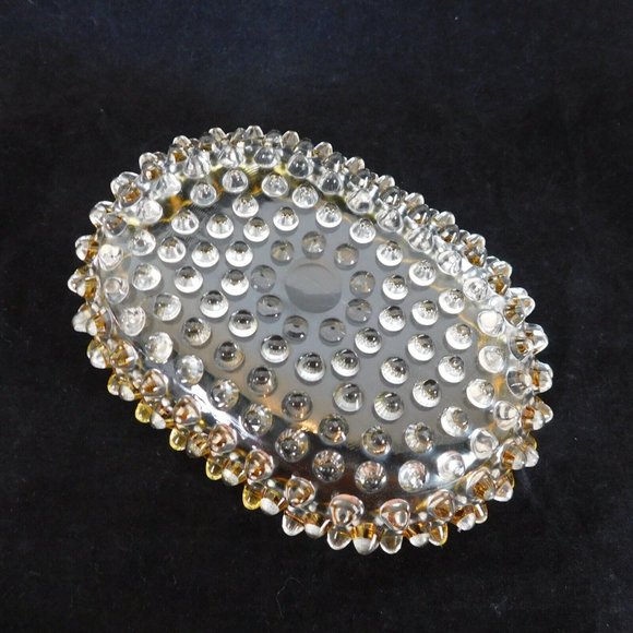 Hobbs Brockunier 323 Yellow Frances Dew Drop Hobnail Ware 7 in Oval Bowl FLAW - Picture 12 of 12